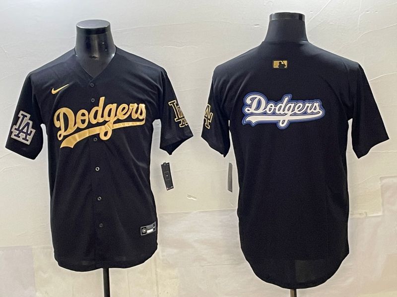 Men Los Angeles Dodgers Blank Black Gold Nike MLB Jersey style 0022